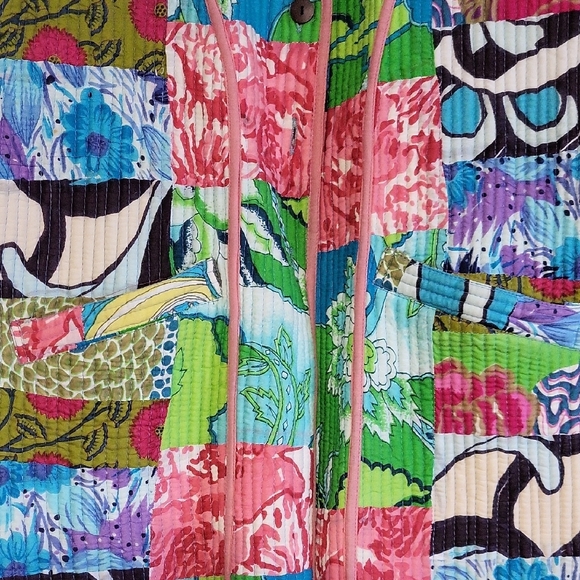 Colorful Patchwork Women's Jacket With Pockets - Picture 2 of 4